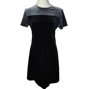Marian & Maral Black Grey Velvet Two Tone Mini Shift Dress Short Sleeve Size M